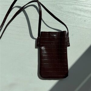 Old Navy Dark Brown Croc-Embossed Crossbody Bag